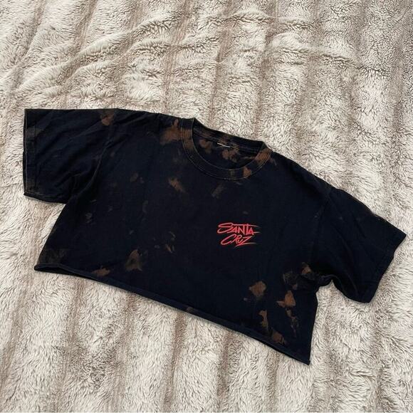 Santa Cruz Skateboards Black Red Check Bleach Upcycled Crop Top - Picture 2 of 3